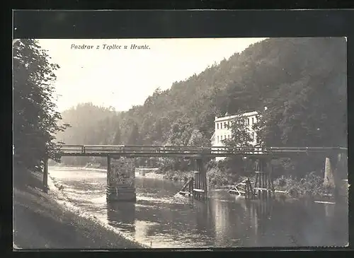 AK Lazne Teplice u Hranic, an der Flussbrücke