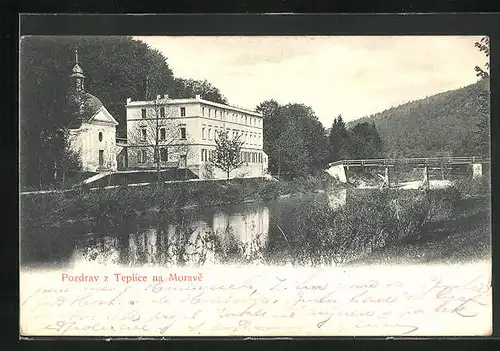 AK Teplice na Morave, Gebäudepartie am Fluss