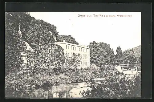 AK Bad Teplitz, Gebäudepartie am Fluss