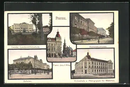 AK Prerau, Franz-Josef-Ring, Komenskýstrasse, Volksschule