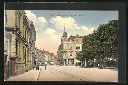 AK Mähr. Ostrau, Blick in die Bahnhofstrasse