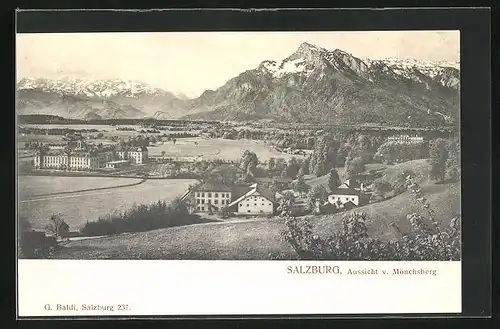 AK Salzburg, Aussicht v. Mönchsberg auf die Siedlung im Tal