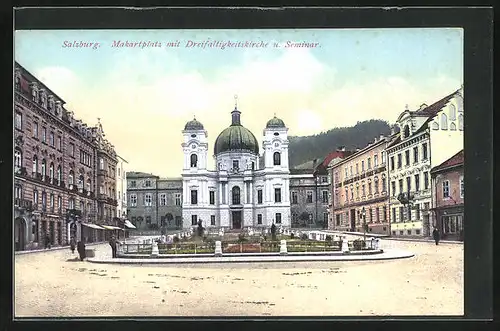 AK Salzburg, Makartplatz mit Dreifaltigkeitskirche und Seminar