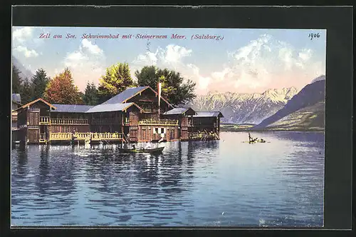 AK Zeil am See, Schwimmbad mit dem Steinernen Meer