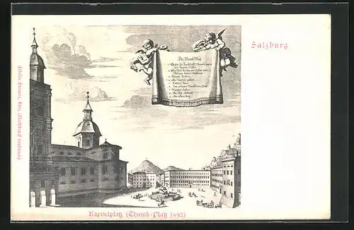 Künstler-AK Salzburg, Engel über dem Kapitelplatz im Jahre 1692