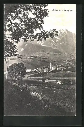 AK Alm i. Pinzgau, Talpanorama mit Gebirgsblick