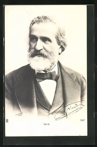 AK Portrait Giuseppe Verdi, als alter Mann zur Seite blickend abgelichtet