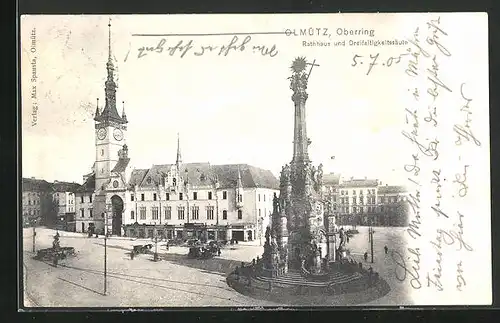 AK Olmütz, Oberring, Rathaus und Dreifaltigkeitssäule