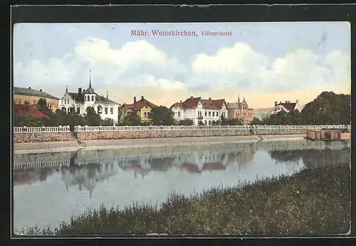 AK Mährisch Weisskirchen, das Villenviertel am Flussufer