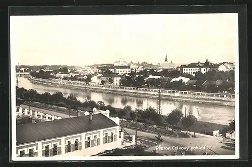 AK Prerov, Blick von der Uferpromenade auf die gesamte Stadt