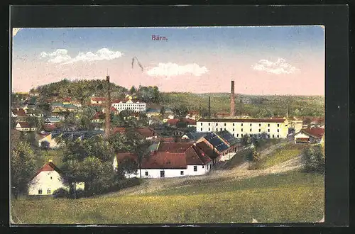 AK Bärn i. M., Blick auf die Siedlung und die Fabriken