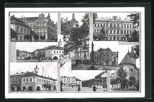 AK Lipnik, auf dem Hauptplatz das Rathaus, Denkmal und Kirche