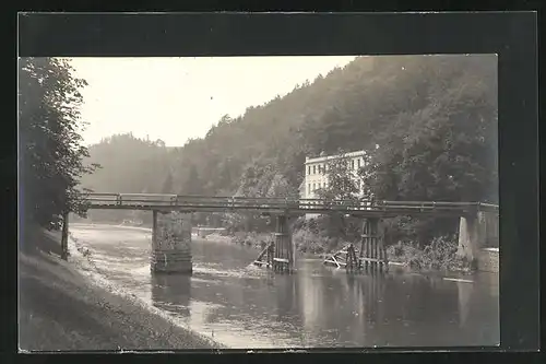AK Lazne Teplice u Hranic, Partie an der Brücke