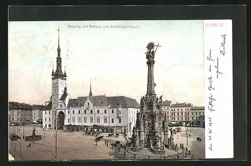 AK Olmütz, Oberring mit Rathaus und Dreifaltigkeitssäule