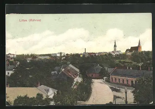 AK Littau in Mähren, Blick über die Dächer der Stadt