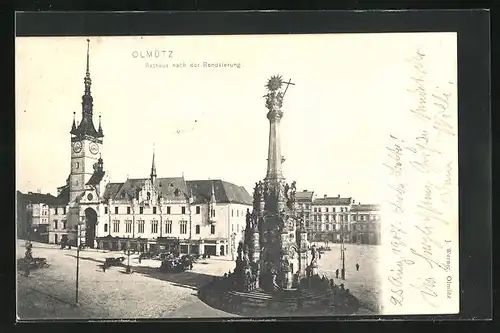 AK Olmütz, Rathaus nach der Renovierung, die Dreifaltigkeitssäule