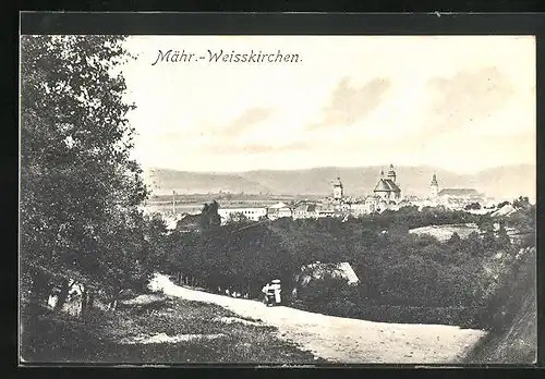AK Mährisch Weisskirchen, Blick vom Waldrand auf die gesamte Stadt
