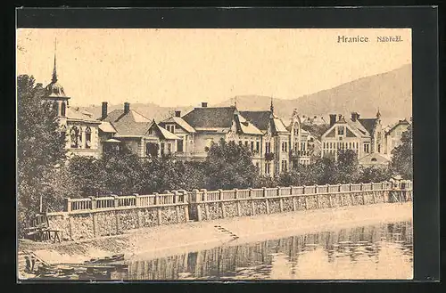 AK Hranice, Nabrezi, Blick auf die Villen an der Uferpromenade