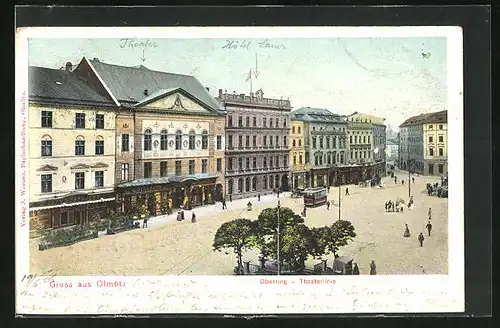 AK Olmütz, Oberring, Strassenbahn an der Theaterlinie