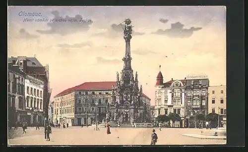 AK Olomouc, Horni Namesti se sochou nejsv. Trojice, an der Dreifaltigkeitssäule