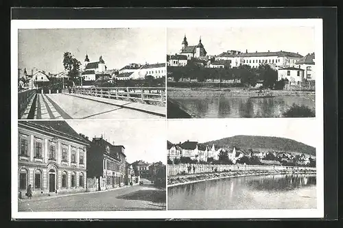 AK Hranice n. B., Uferanlagen mit Stadtvillen, Strasse durch den Ort, Blick zur Kirche
