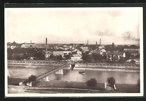 AK Prerov, Blick über die Brücke auf die Stadt