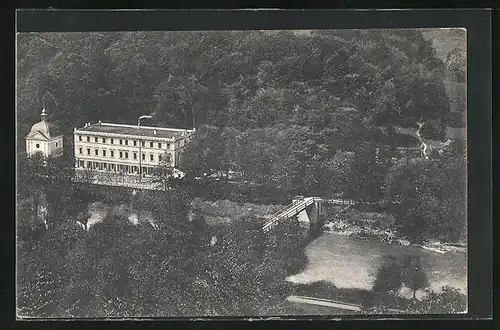 AK Teplitz in Mähren, Partie am Fluss mit der Brücke