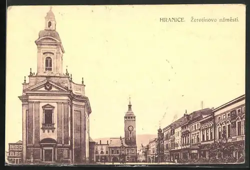 AK Hranice, Zerotinovo namesti, Blick zum Rathaus