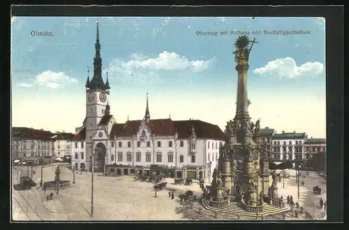 AK Olmütz, Oberring mit Rathaus und Dreifaltigkeitskirche
