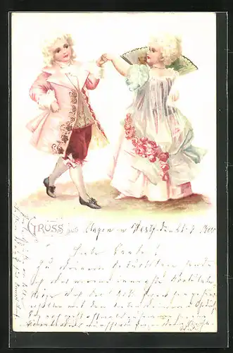 Künstler-AK Tanzpaar in barocken Kleidern