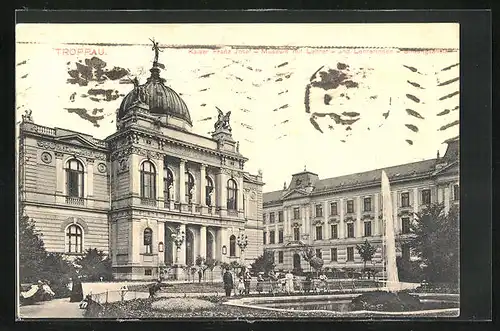 AK Troppau, Kaiser Franz Josef-Museum mit Lehrer- und Lehrerinnen-Bildungsanstalt