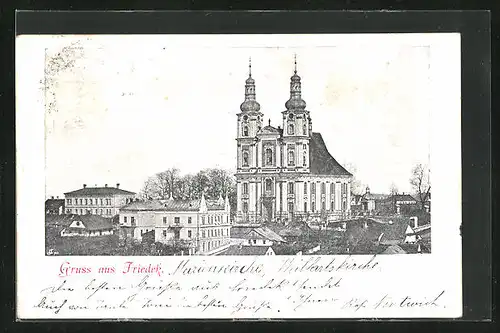 AK Friedek, Ortspartie mit Marienkirche