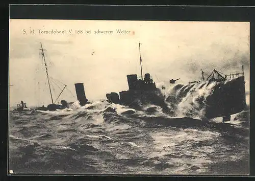 AK S.M. Torpedoboot V 188 bei schwerem Wetter