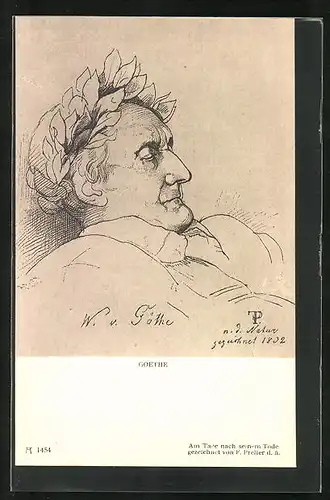 AK Portrait des Dichters v. Goethe im Sterbebett