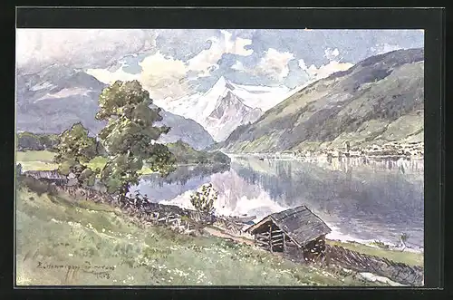 Künstler-AK Edward Harrison Compton: Zell am See, See mit Bergen