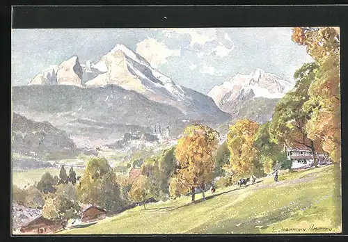 Künstler-AK Edward Harrison Compton: Berchtesgaden mit Watzmann und Hochkalter