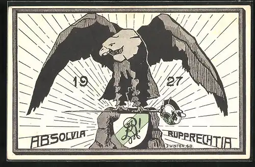 Künstler-AK München, Absolvia Rupprechtia 1927, Deutscher Aar mit Schläger