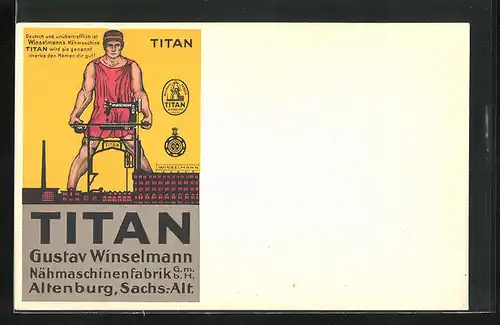 Künstler-AK Altenburg /Thür., Titan Nähmaschinenfabrik Gustav Winselmann GmbH