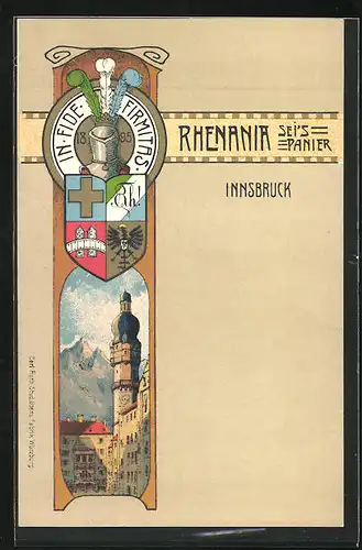 Künstler-AK Innsbruck, Studentenwappen der Rhenania