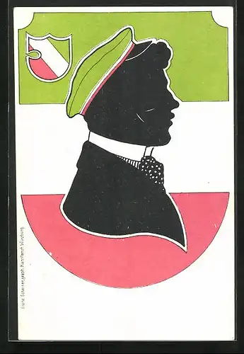 AK Studentenwappen mit Silhouette eines Studenten