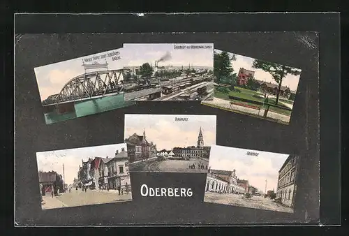 AK Oderberg, Ringplatz, Bahnhof mit Röhrenwalzwerk