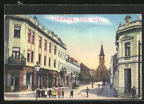 AK Oderberg, Kinder auf der Strasse, Blick zur Kirche