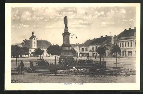 AK Holice, Námesti, Mariensäule auf dem Stadtplatz