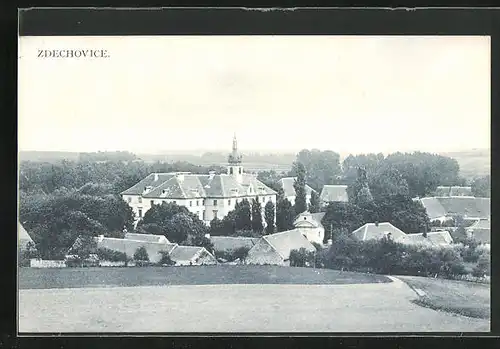 AK Zdechovice, Teilansicht mit Kloster