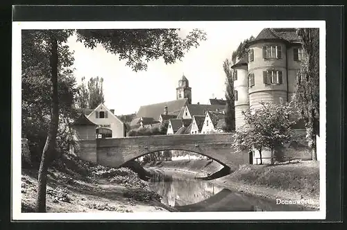 AK Donauwörth, Ortspartie mit Brücke und Kirche