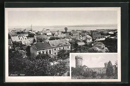 AK Zülpich, Teilansicht der Stadt, Burg