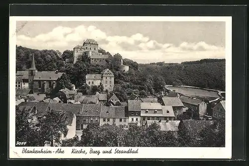 AK Blankenheim /Ahr, Kirche mit Burg und Strandbad