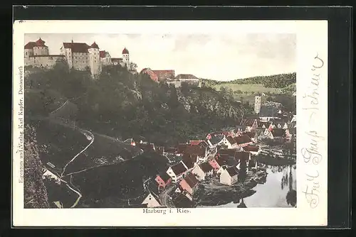 AK Harburg i. Ries, Teilansicht mit Burg