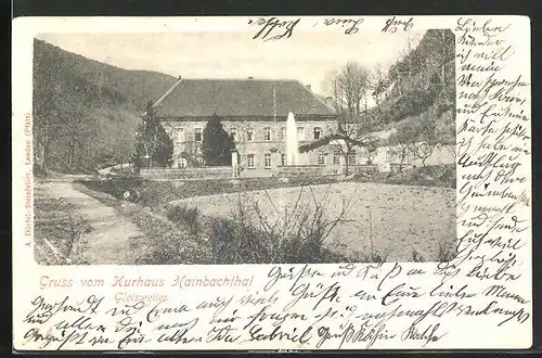 AK Gleisweiler, Kurhaus Hainbachthal mit Fontäne