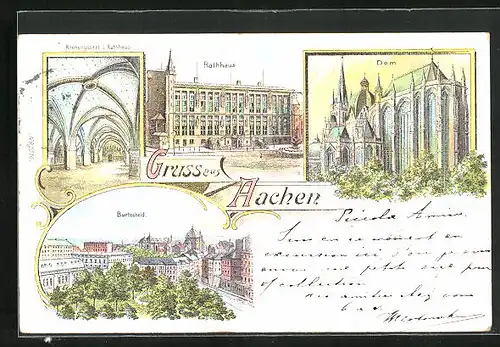 Lithographie Aachen, Rathaus, Inneres Krönungssaal, Dom